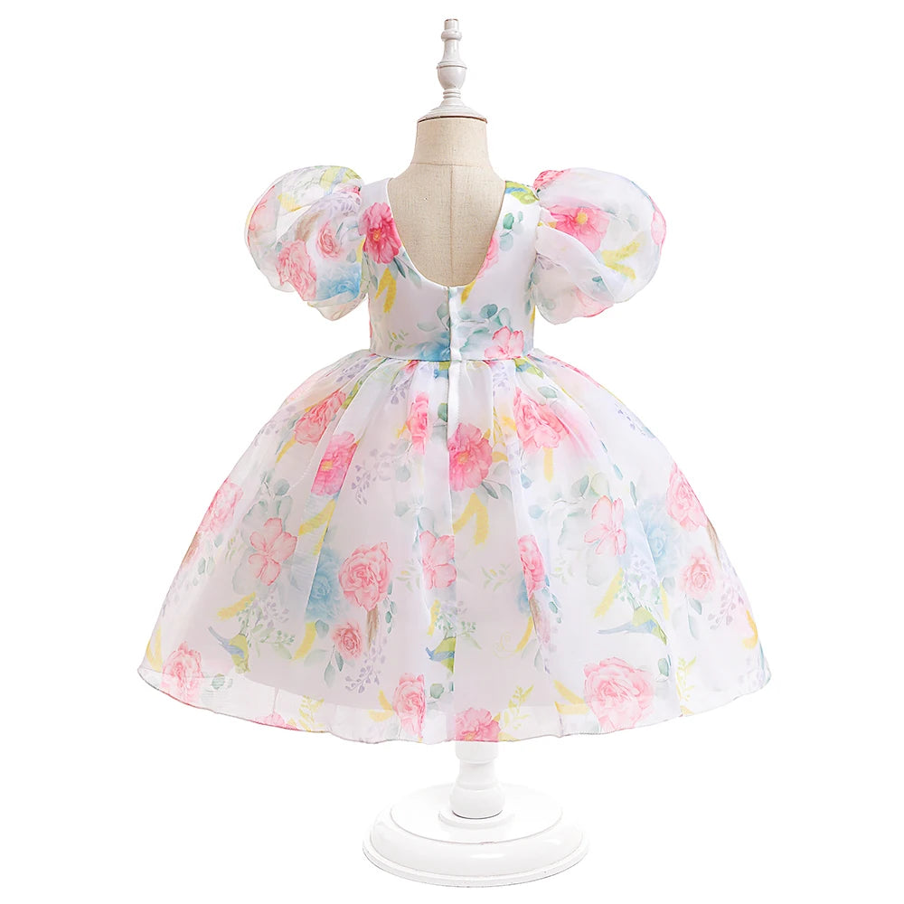 Floral Puff Sleeve Party Dress (2-6 Yrs)