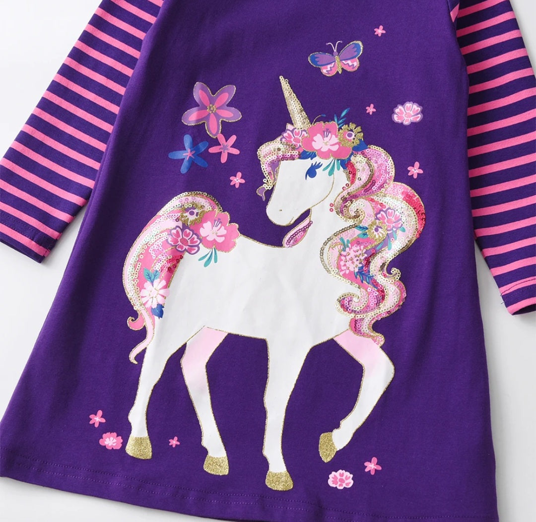 Purple Unicorn Dress (3-8Yrs)