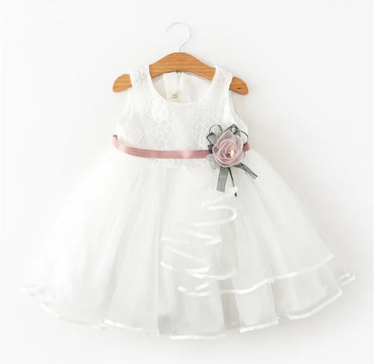 White Voile Flower Princess Dress (18M-6Yrs)