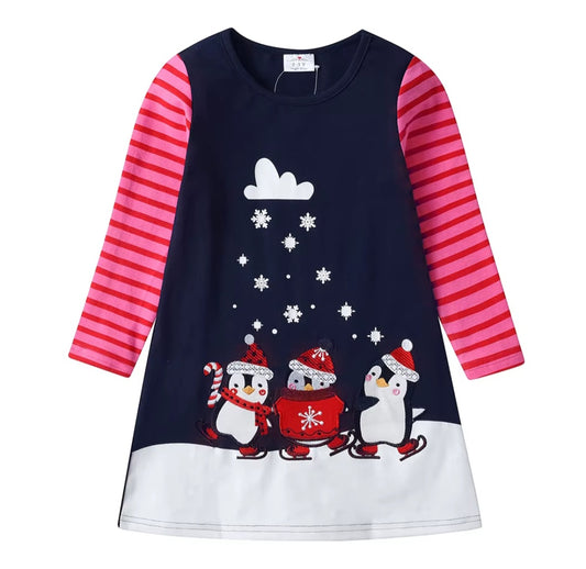 Penguin Cotton Dress, Size 3-8 Yrs