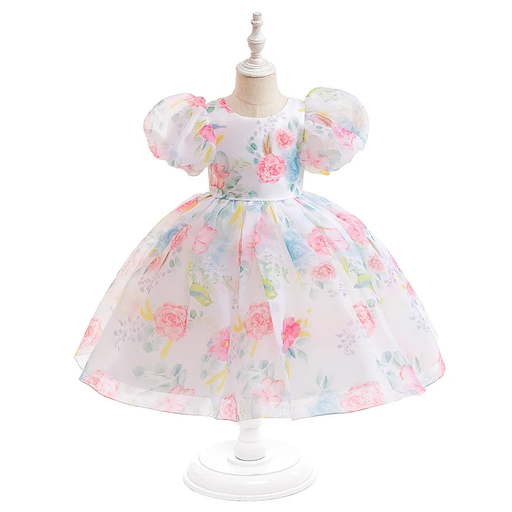 Floral Puff Sleeve Party Dress (2-6 Yrs)