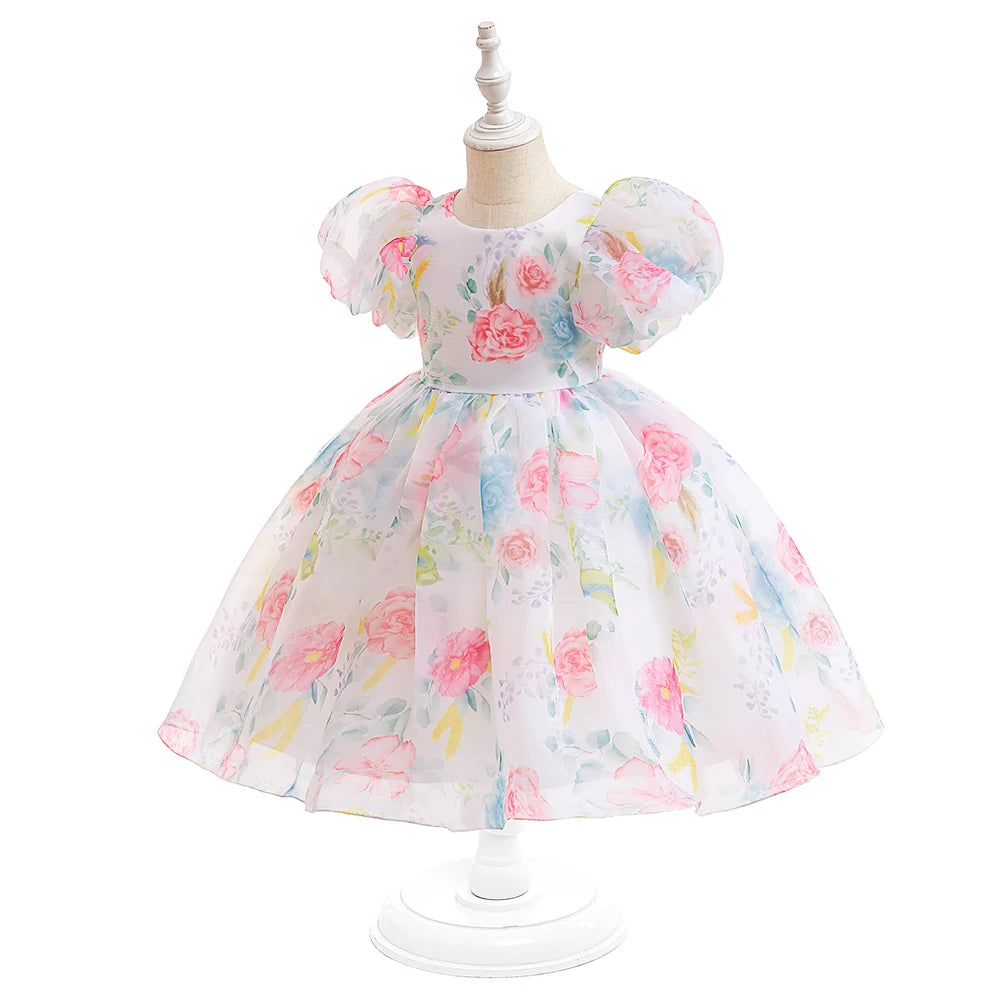Floral Puff Sleeve Party Dress (2-6 Yrs)