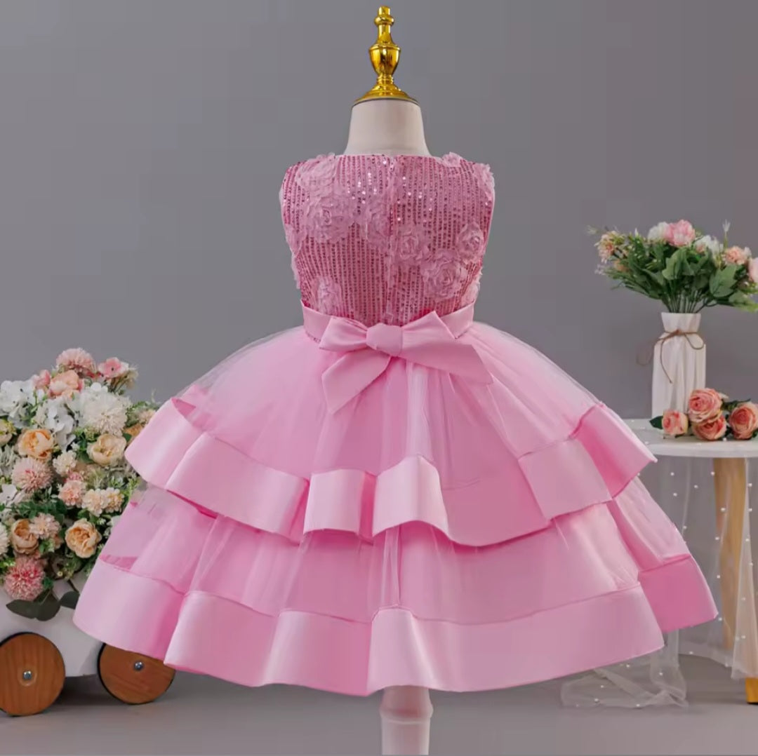 Pink Sequin Tiered Dress (2-10 Yrs)