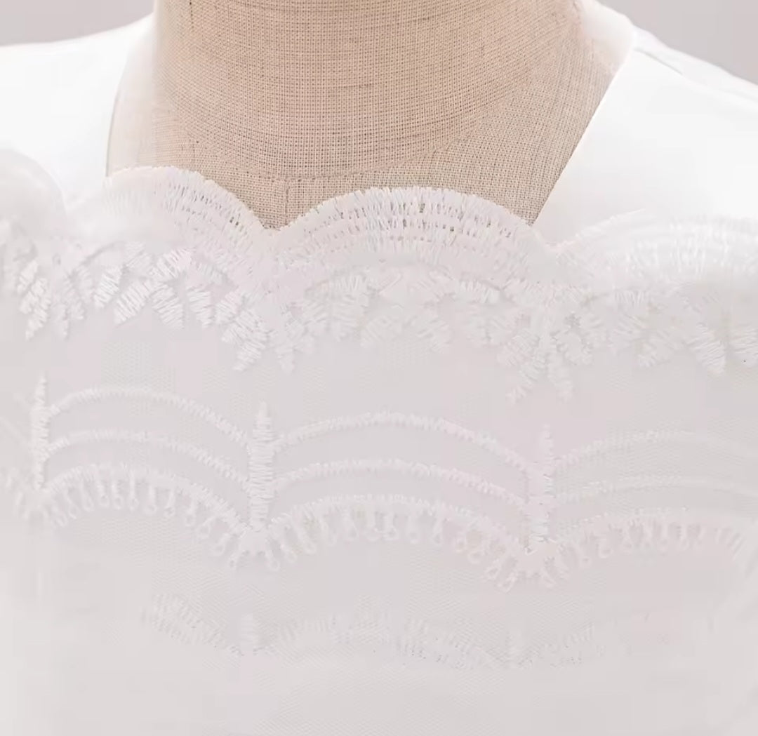 Half Sleeve Tulle Christening Dress (3-24M)