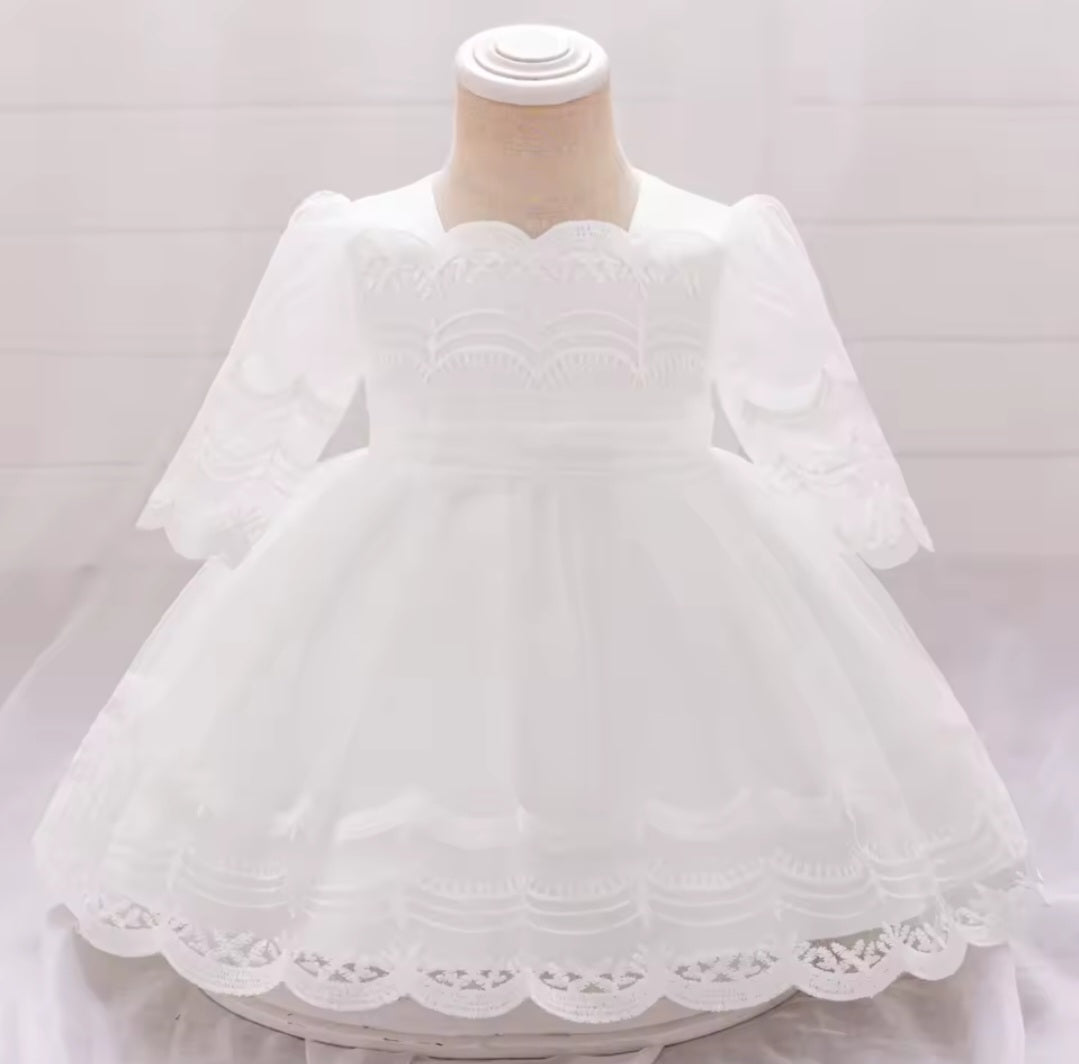 Half Sleeve Tulle Christening Dress (3-24M)