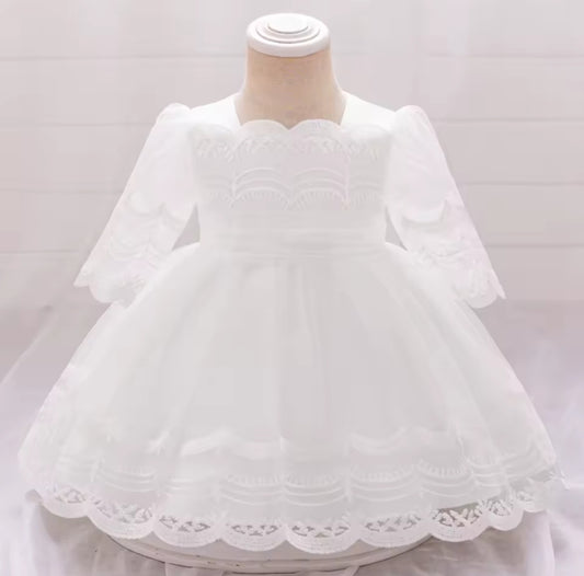 Half Sleeve Tulle Christening Dress (3-24M)