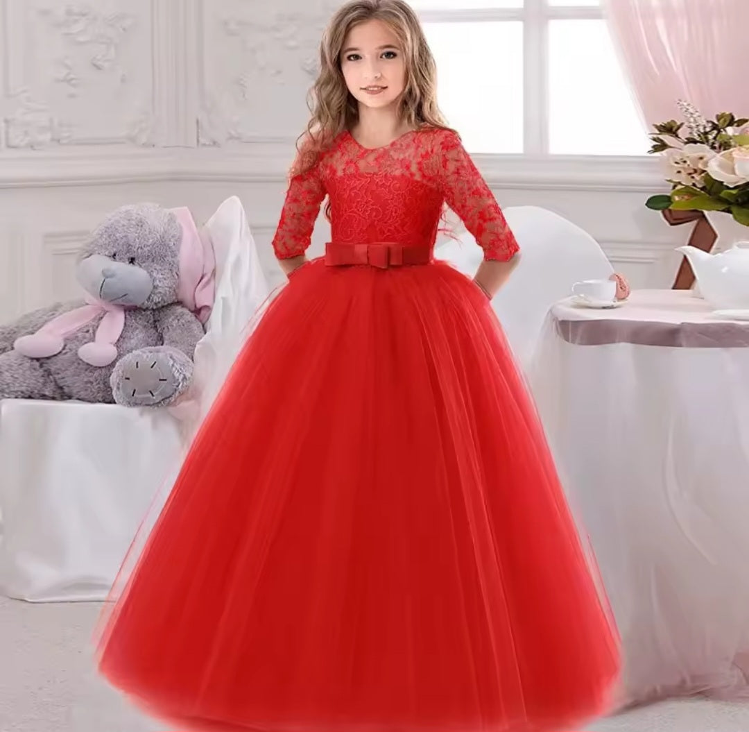 Red Ball Gown Lace Dress (Size 4-14 Yrs)