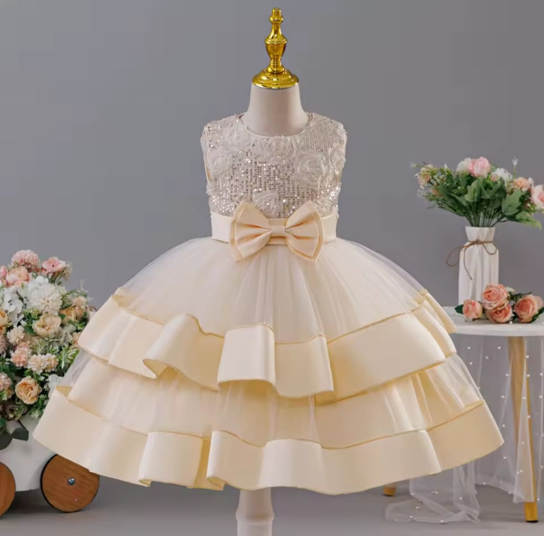 Champagne Sequin Tiered Dress (2-10 Yrs)