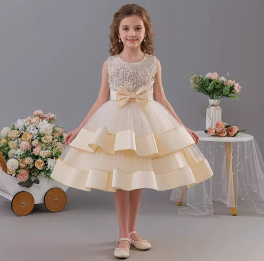 Champagne Sequin Tiered Dress (2-10 Yrs)