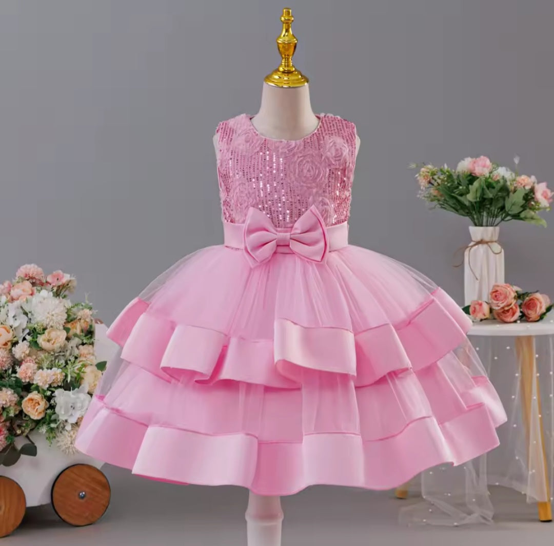 Pink Sequin Tiered Dress (2-10 Yrs)
