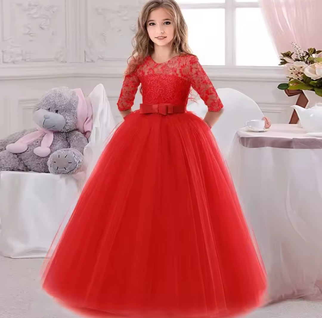 Red Ball Gown Lace Dress (Size 4-14 Yrs)