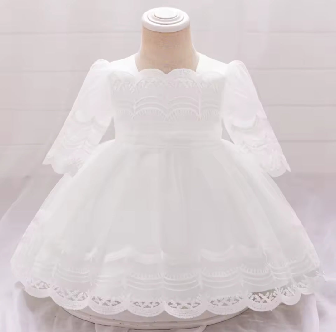 Half Sleeve Tulle Christening Dress (3-24M)