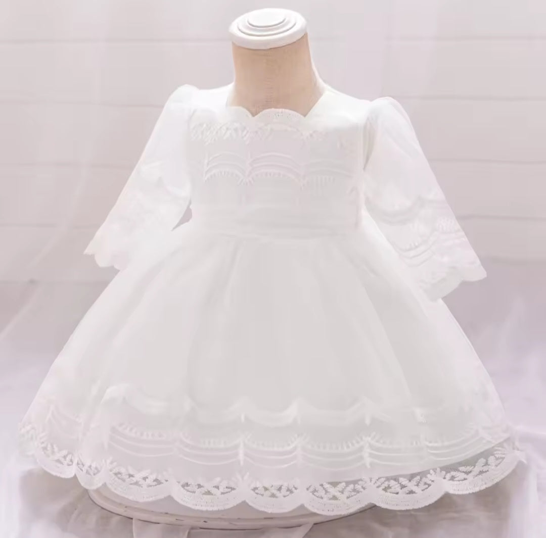 Half Sleeve Tulle Christening Dress (3-24M)