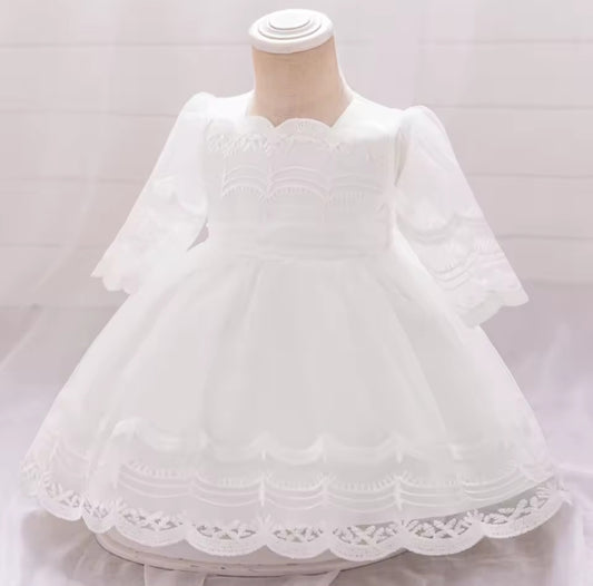 Half Sleeve Tulle Christening Dress (3-24M)