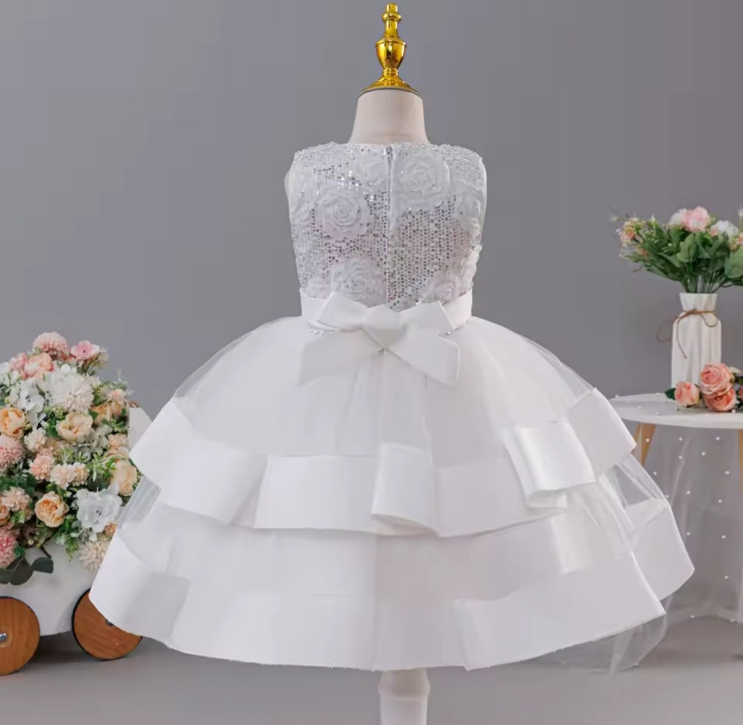 White Sequin Tiered Dress (2-10 Yrs)
