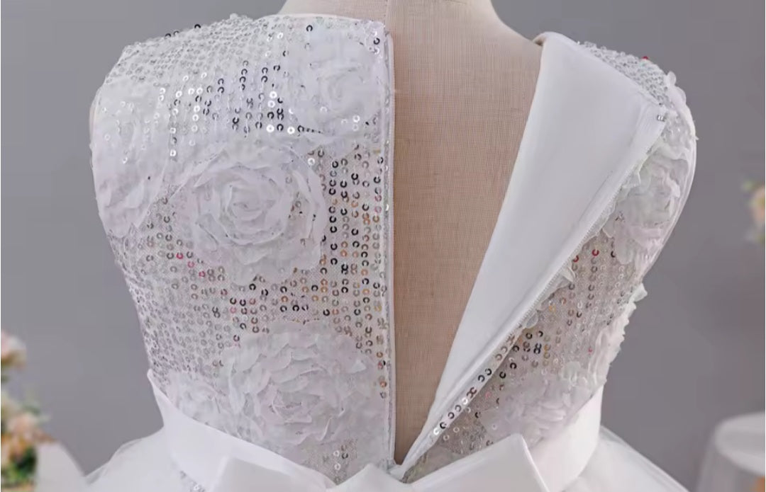 White Sequin Tiered Dress (2-10 Yrs)