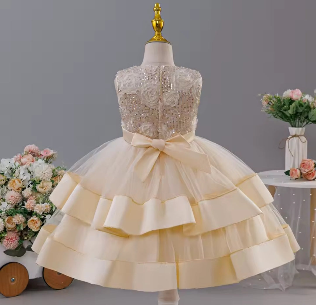 Champagne Sequin Tiered Dress (2-10 Yrs)