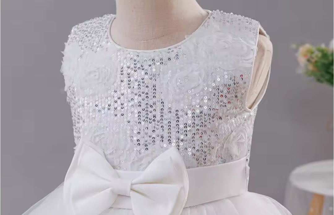 White Sequin Tiered Dress (2-10 Yrs)