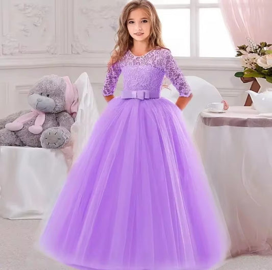 Girls Ball Gown Lace Dress, Purple, Size 5-13 Yrs