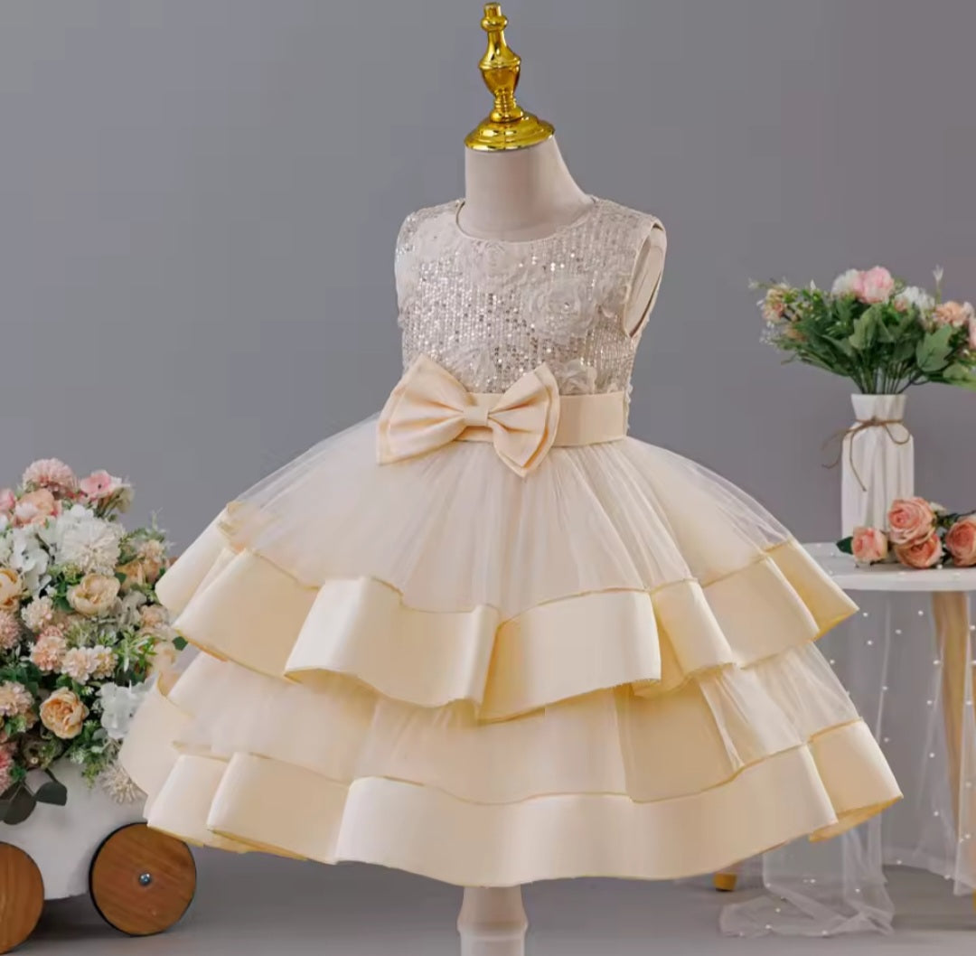 Champagne Sequin Tiered Dress (2-10 Yrs)