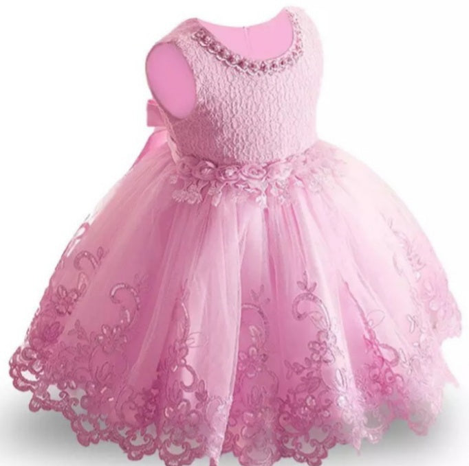 Girls Lace & Tulle Pink Dress, Size 6M - 8Yrs