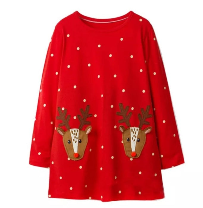 Red Reindeer Dress, Size 18M-6Yrs