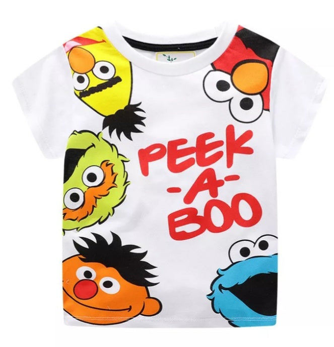 Peek-A-Boo Sesame Street T-Shirt, White, Size 2-7 Yrs