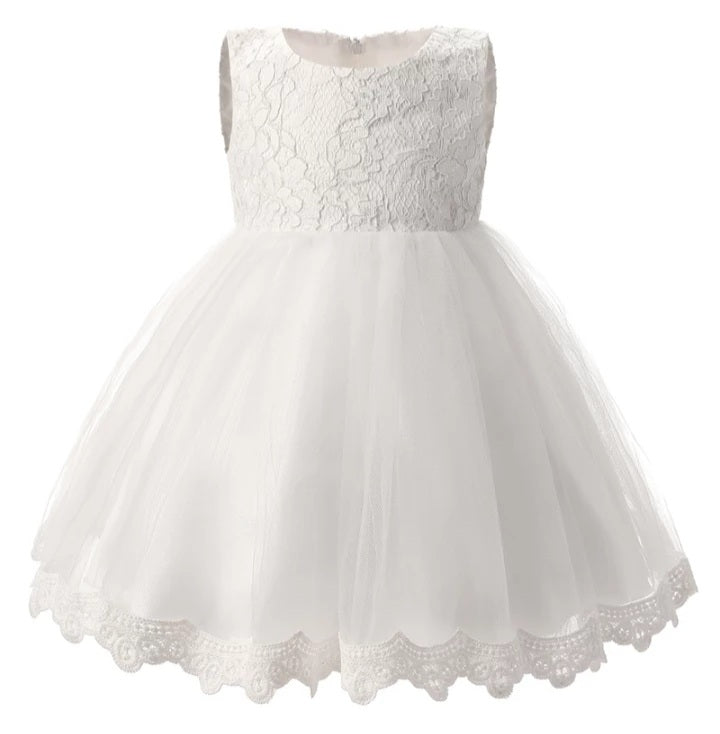 Sleeveless Lace Voile Dress, White, Size, 6M-24M