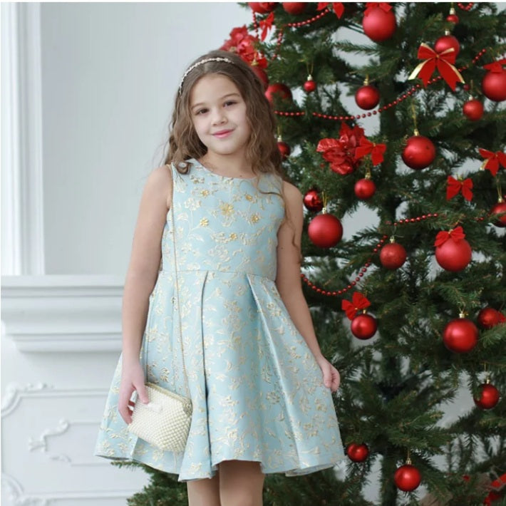 Blue Embroidered Dress, (3-12 Yrs)