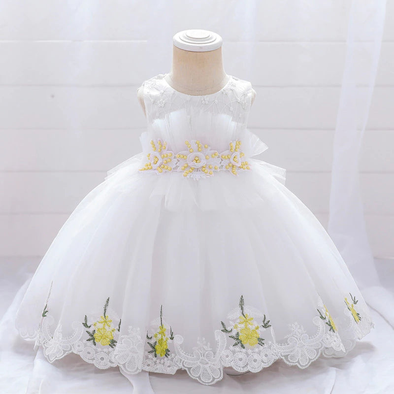 White & Yellow Flower Dress (9M-5Yrs)