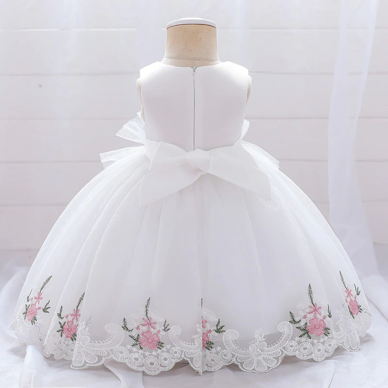 White & Pink Flower Dress (9M-5Yrs)