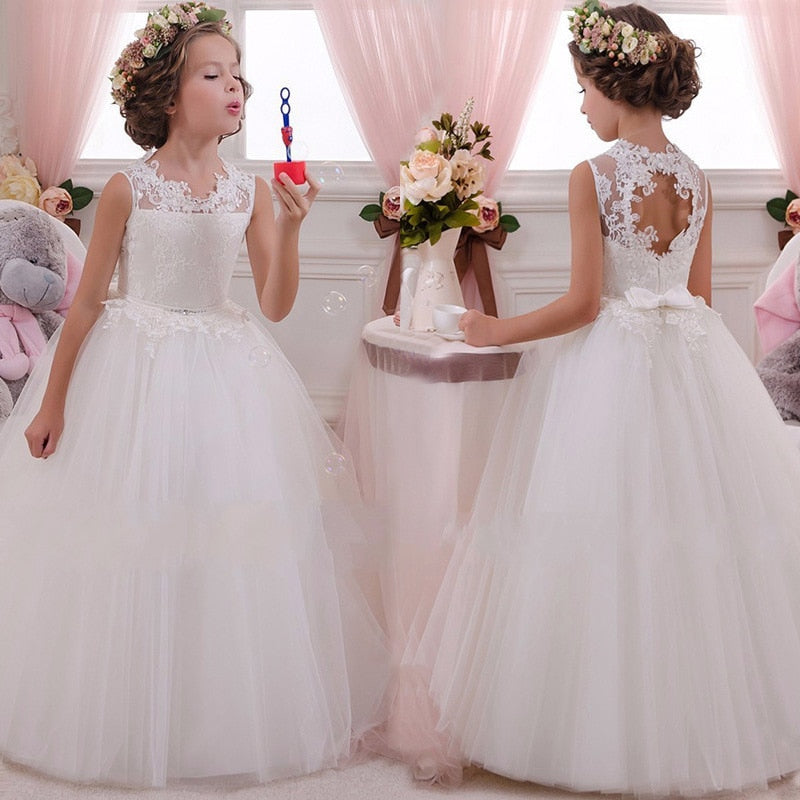 White Evening Ball Gown (4-14 Yrs)
