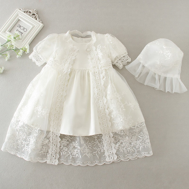 Christening Dress, Hat & Lace Cape (0-24M)