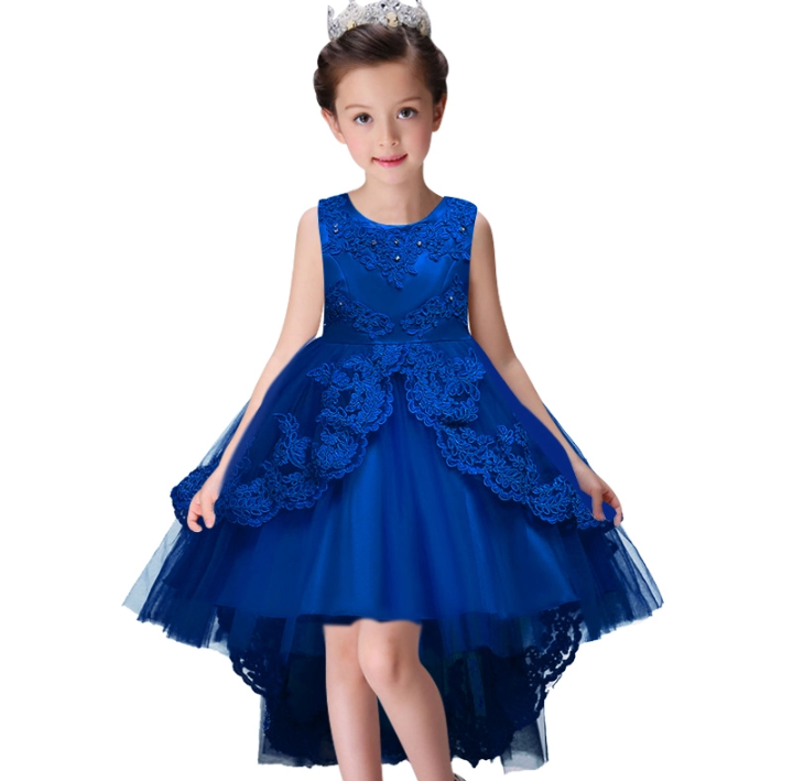 Girls Swallowtail Embroidered Blue Dress, Size 3-14yrs