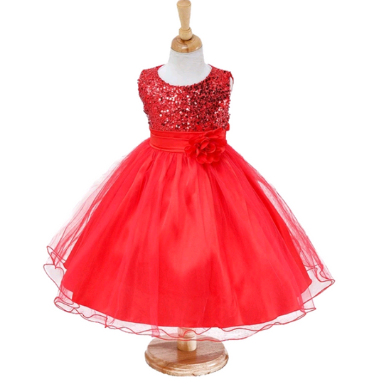 Girls Sequin & Tulle Red Dress, Size 2-14 yrs