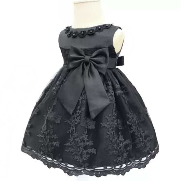 Baby Princess Bow Dress, Black (3M-18M)