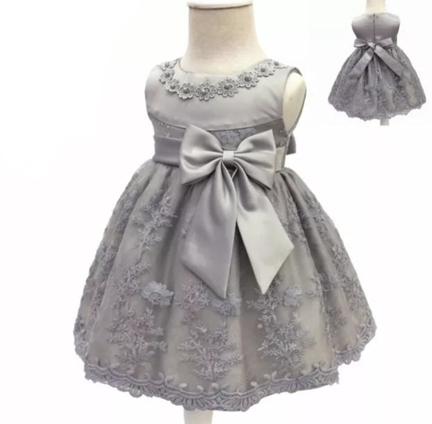 Baby Princess Bow Dress, Grey (3M-18M)