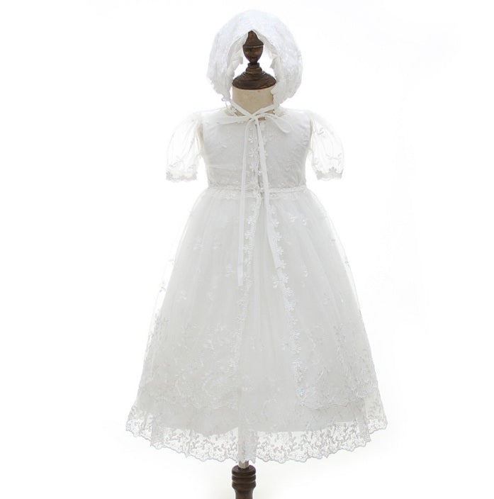 Christening Gown, Lace Cloak & Hat (3M-24M)