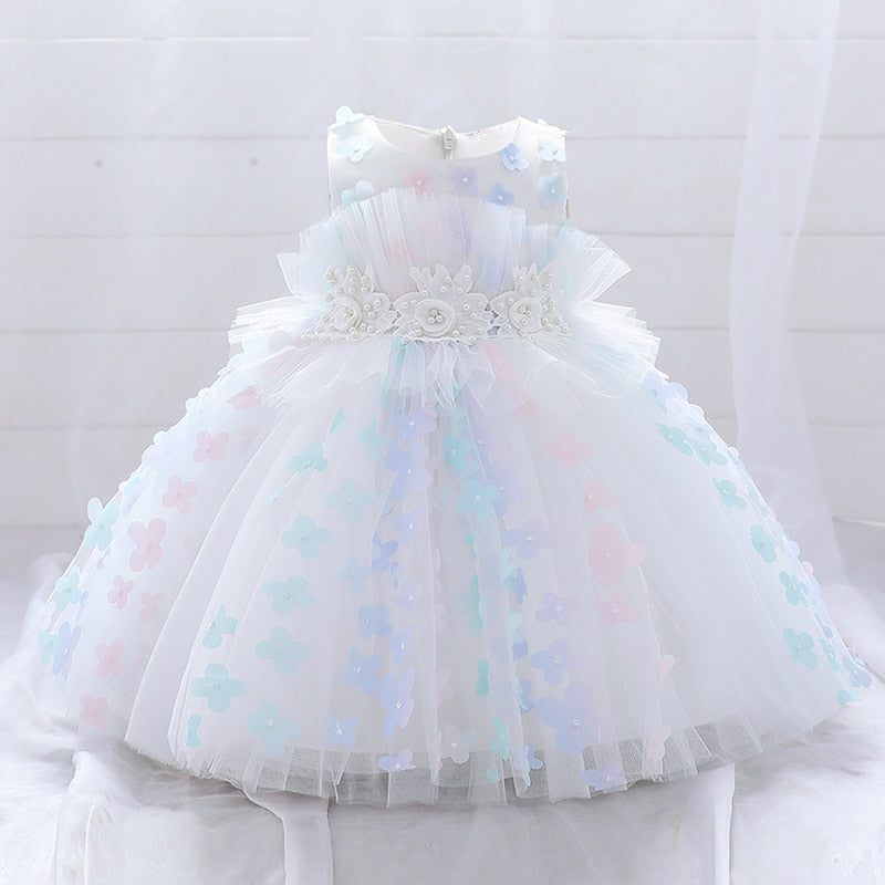 White Rainbow Flower Dress (9M-5Yrs)