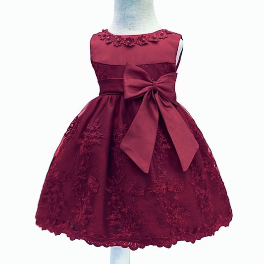 Baby Princess Bow Dress, Dark Red (3M-18M)