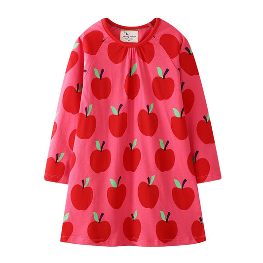 Long Sleeve Apples Dress, Size 2-7 Yrs