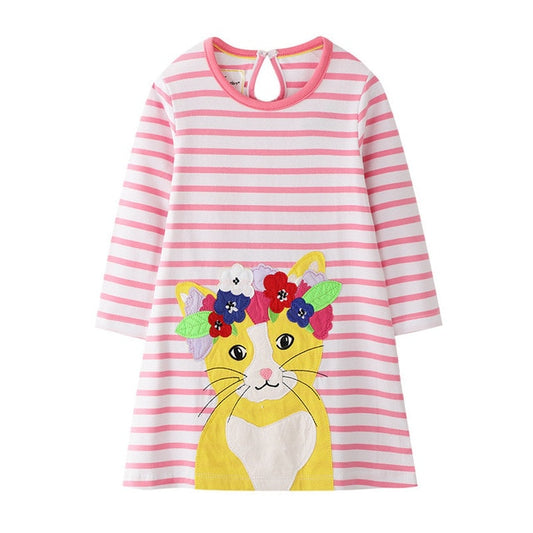 Stripe Cat Dress, Size 2-7Yrs