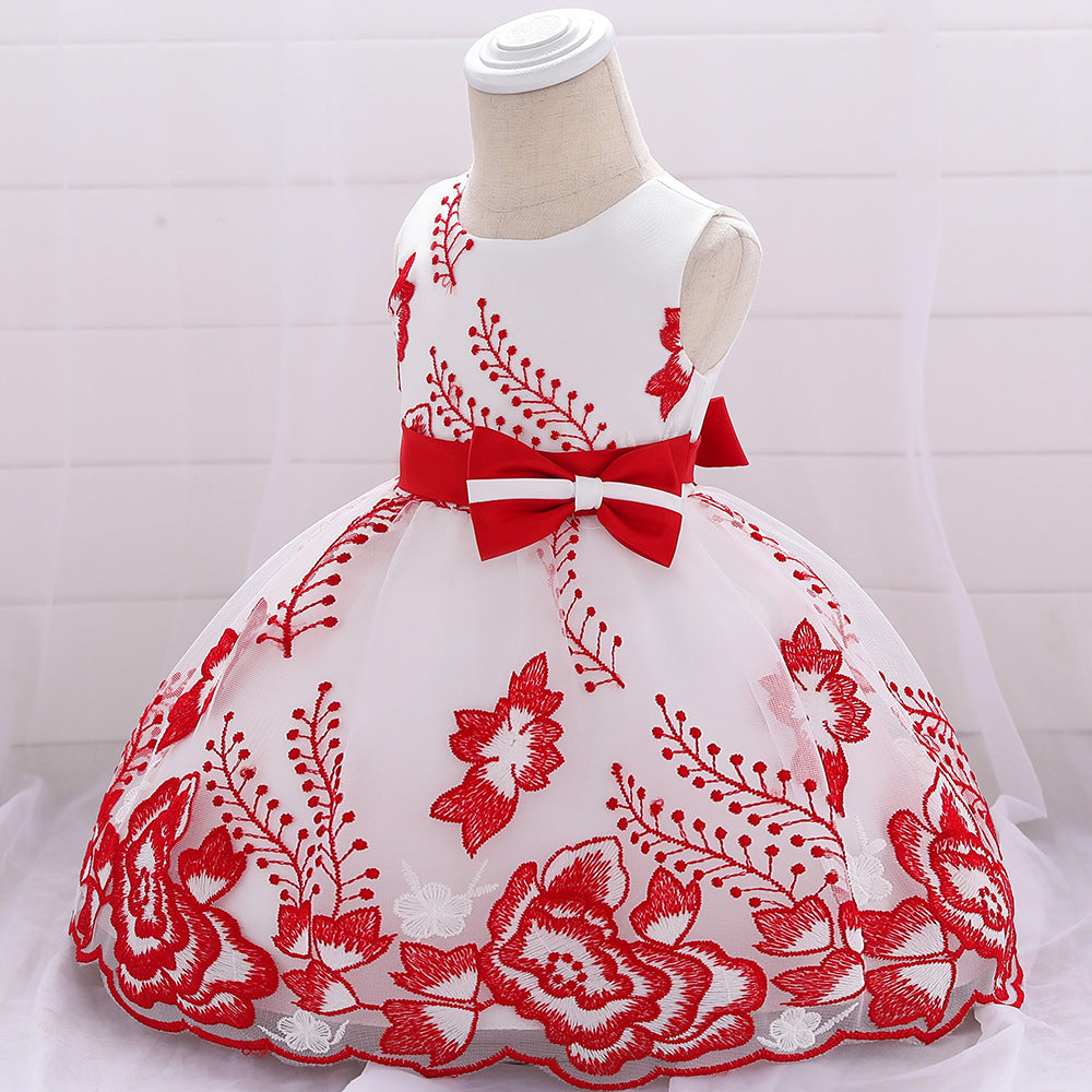 White/Red Embroidery Dress, Size 3M-24M