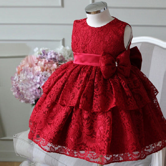 Wine Red Floral Lace Tu-Tu Dress (3M-24M)