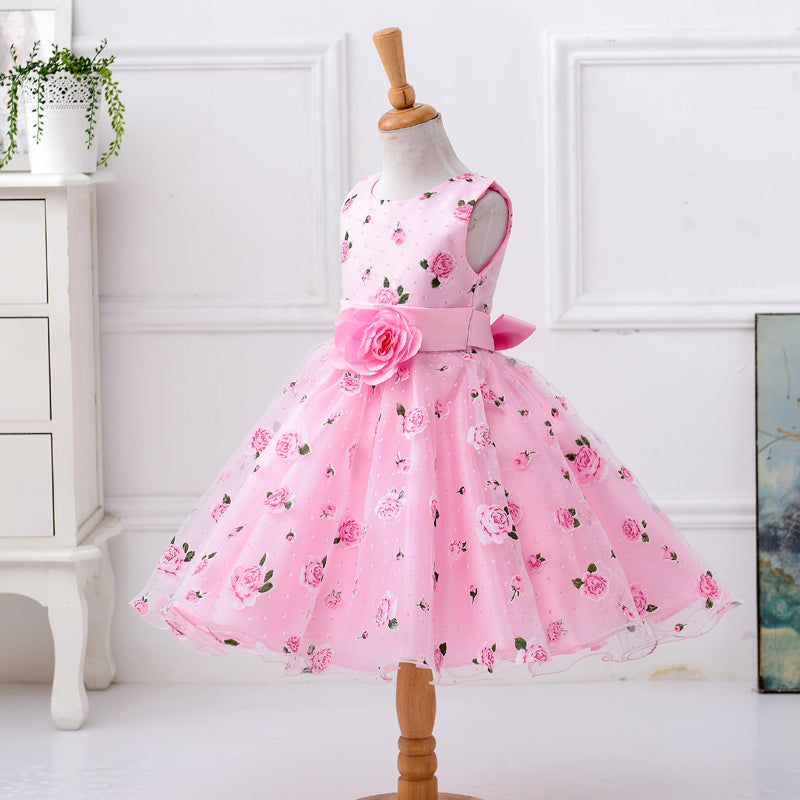 Pink Floral Print Dress, Size 2-8 yrs