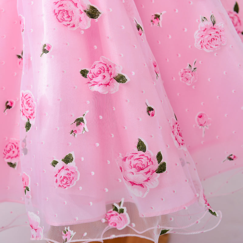 Pink Floral Print Dress, Size 2-8 yrs