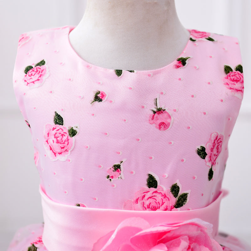 Pink Floral Print Dress, Size 2-8 yrs