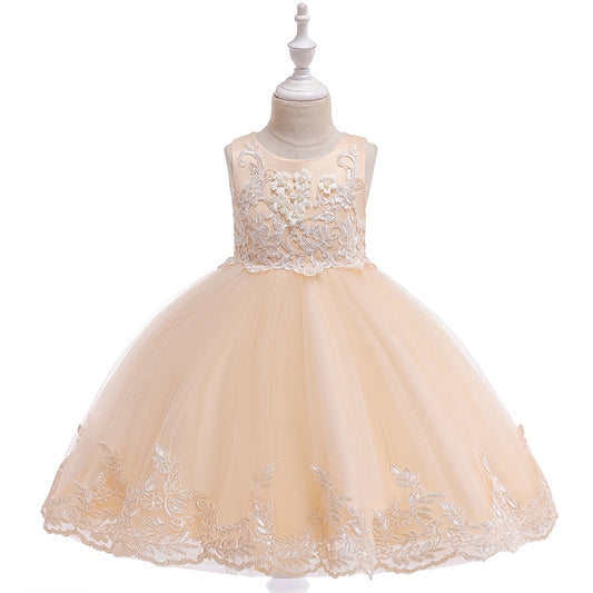 Champagne Sleeveless Tulle Dress (3-10 Yrs)