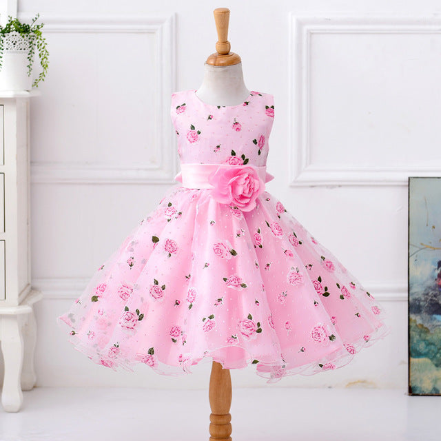 Pink Floral Print Dress, Size 2-8 yrs