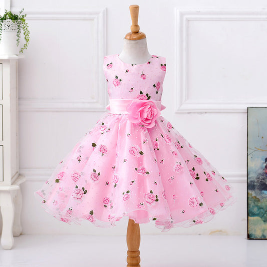 Pink Floral Print Dress, Size 2-8 yrs